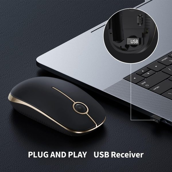 Vssoplor Wireless Mouse, 2.4G Slim Portable Computer Mouse with Nano Receiver Quiet Silent Optical Laptop Mouse for Notebook, PC, Laptop, Computer-Black and Gold - Image 8