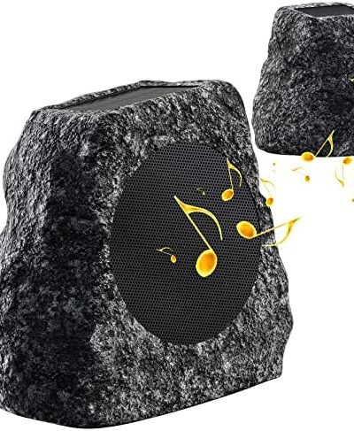 60W Deep Bass Outdoor Rock Bluetooth Speakers - Wireless Patio Speaker System, Solar Powered & Weather Resistant, Rechargeable Battery - Perfect for Pool, Patio, Deck, Garden, and Home - 2 Pack
