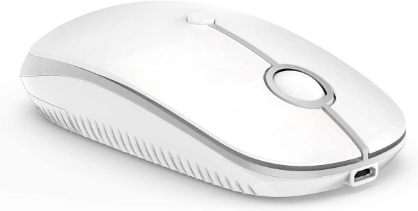 VssoPlor Bluetooth Wireless Mouse, Easy Switch to 3 Device, Rechargeable Type C Mouse Compatible with MacBook, Laptop, Windows Mac OS Quiet Clicking Mouse-White and Silver