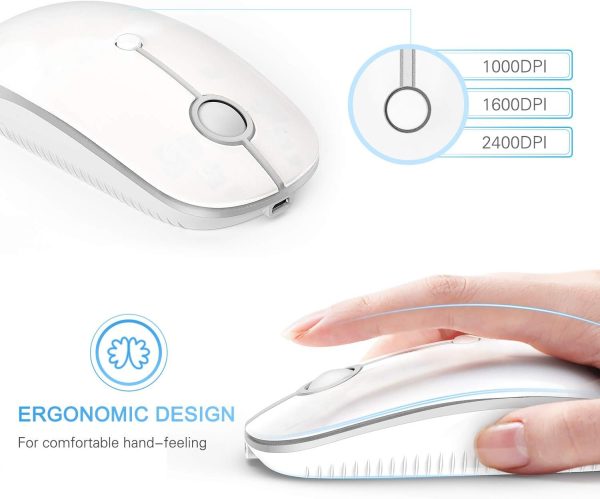 VssoPlor Bluetooth Wireless Mouse, Easy Switch to 3 Device, Rechargeable Type C Mouse Compatible with MacBook, Laptop, Windows Mac OS Quiet Clicking Mouse-White and Silver - Image 6