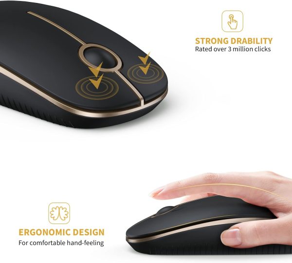 Vssoplor Wireless Mouse, 2.4G Slim Portable Computer Mouse with Nano Receiver Quiet Silent Optical Laptop Mouse for Notebook, PC, Laptop, Computer-Black and Gold - Image 3