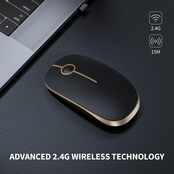 Vssoplor Wireless Mouse, 2.4G Slim Portable Computer Mouse with Nano Receiver Quiet Silent Optical Laptop Mouse for Notebook, PC, Laptop, Computer-Black and Gold - Image 9