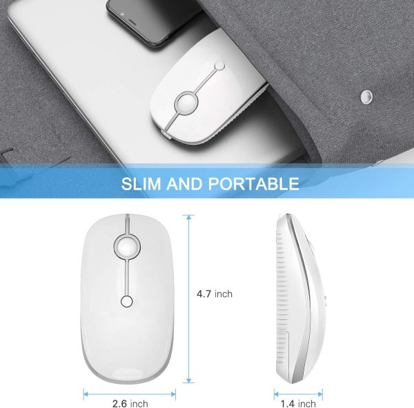 VssoPlor Bluetooth Wireless Mouse, Easy Switch to 3 Device, Rechargeable Type C Mouse Compatible with MacBook, Laptop, Windows Mac OS Quiet Clicking Mouse-White and Silver - Image 2