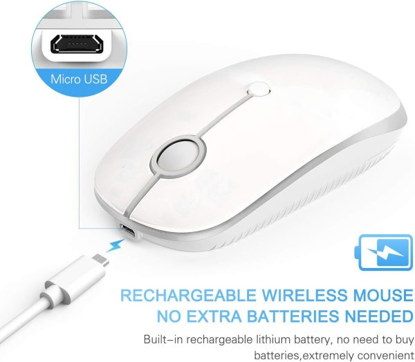 VssoPlor Bluetooth Wireless Mouse, Easy Switch to 3 Device, Rechargeable Type C Mouse Compatible with MacBook, Laptop, Windows Mac OS Quiet Clicking Mouse-White and Silver - Image 8