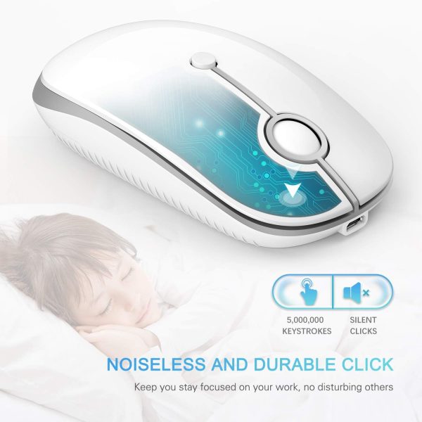 VssoPlor Bluetooth Wireless Mouse, Easy Switch to 3 Device, Rechargeable Type C Mouse Compatible with MacBook, Laptop, Windows Mac OS Quiet Clicking Mouse-White and Silver - Image 5