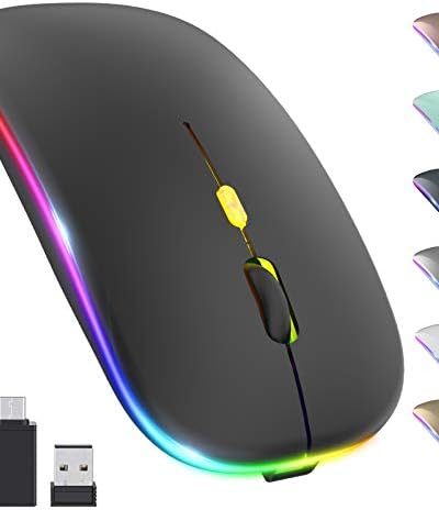 【Upgrade】 LED Wireless Mouse, Slim Silent Mouse 2.4G Portable Mobile Optical Office Mouse with USB & Type-c Receiver, 3 Adjustable DPI Levels for Notebook, PC, Laptop, Computer, MacBook (Black)